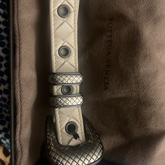 Bottega Veneta Belt Woven Cream Leather Metal Silver Buckle Italy Gift Box 90/36 main image 7